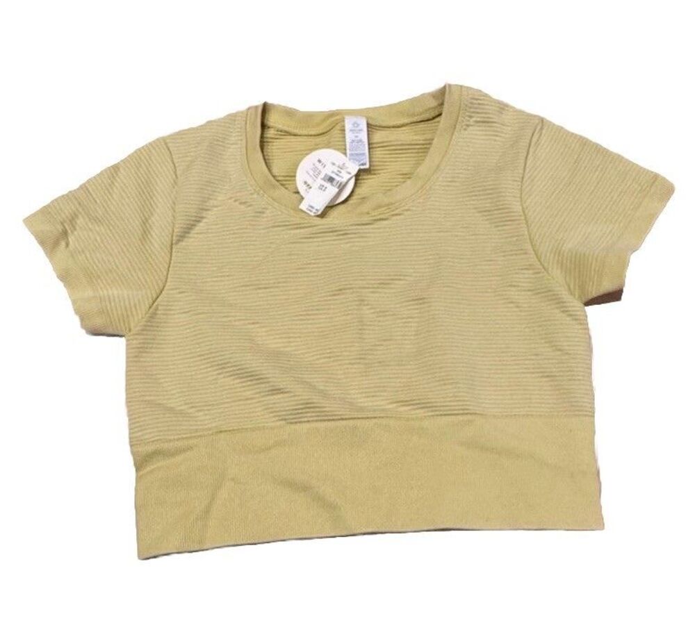 Aerie OFFLINE Sz S American Eagle Seamless Ribbed Cropped Shirt, Yellow, NWT